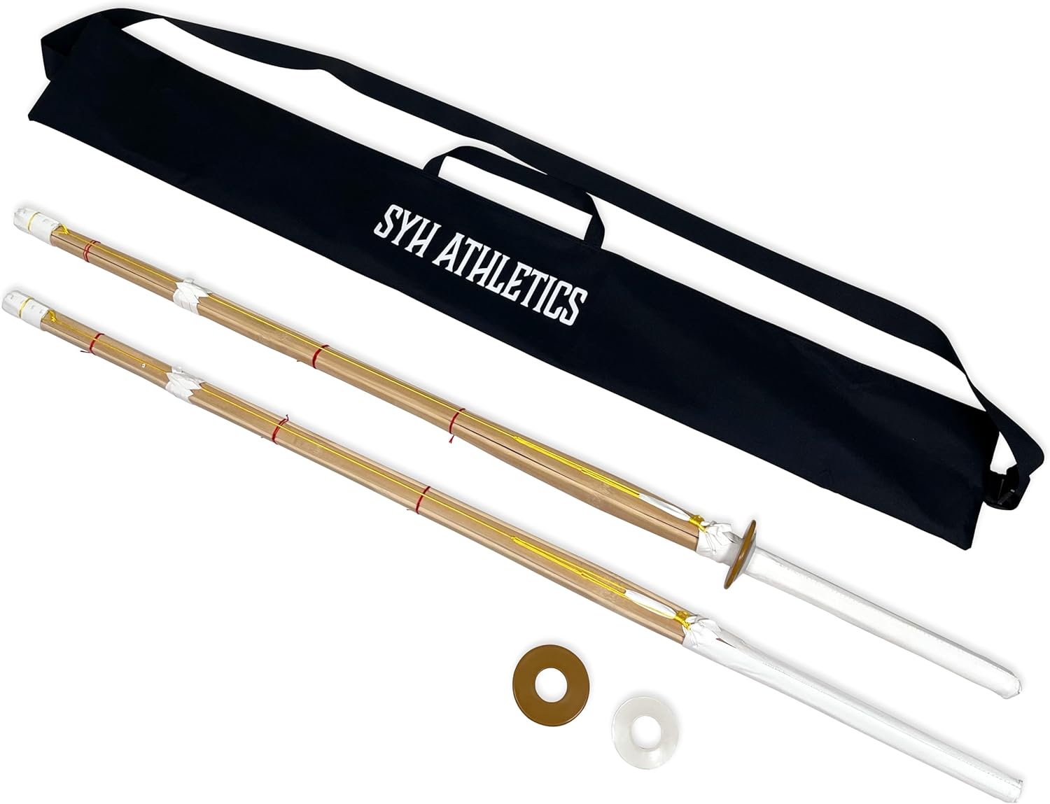 Kendo Bamboo Practice Stick - Japanese Samurai Training Shinai with Nylon Bag (Size 39) SYH Athletics - Set of 2, Wood