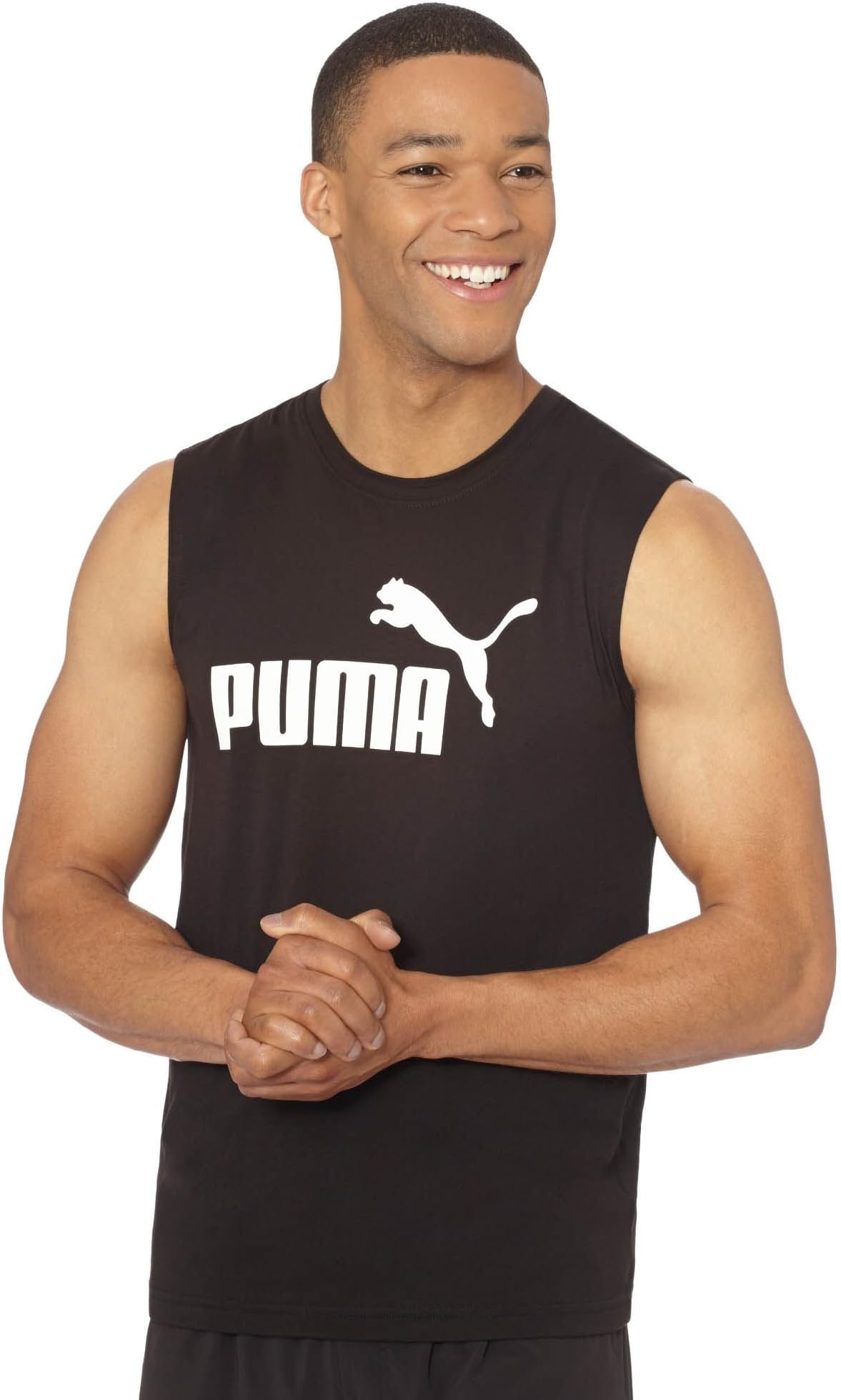 Puma Men's Essential No 1 Logo Sleeveless Tee, Black/White, Large