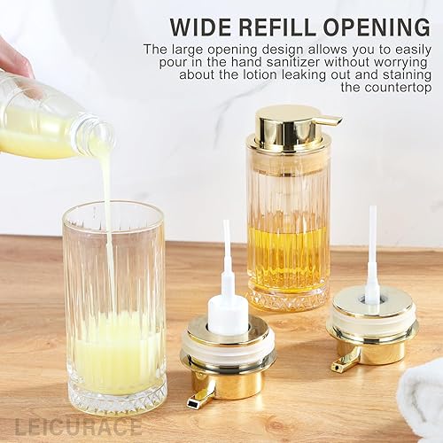 Miniatura 2 de Dispensador de jabón líquido de vidrio, dispensador de líquido recargable con bomba dorada, dispensador de jabón de manos para baño, cocina,