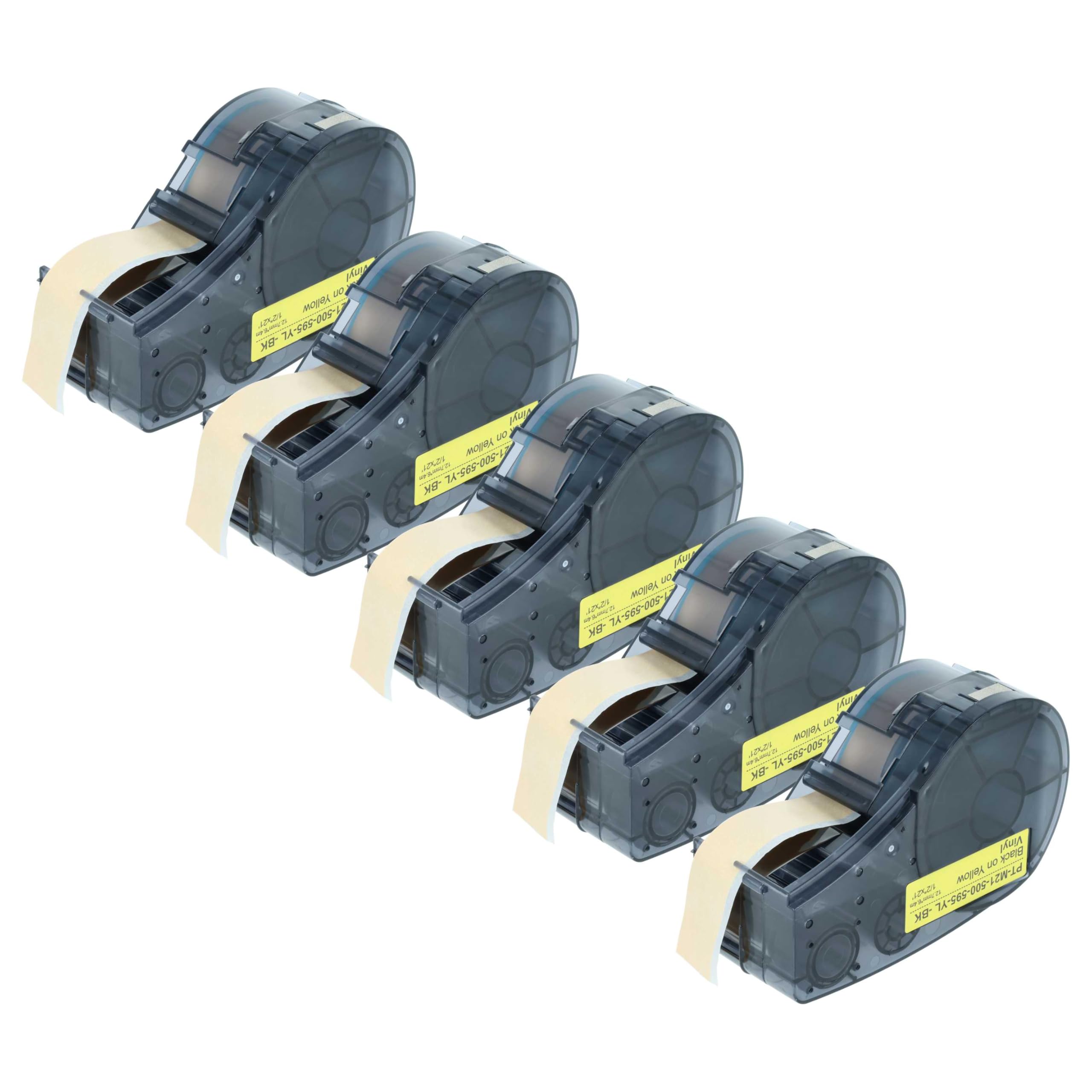 vhbw 5x cinta de escritura compatible con Brady ID PAL, M210, M210-LAB, LABPAL impresora etiquetas 6,4m x 12,7 mm negro a amarillo, plástico, vinilo