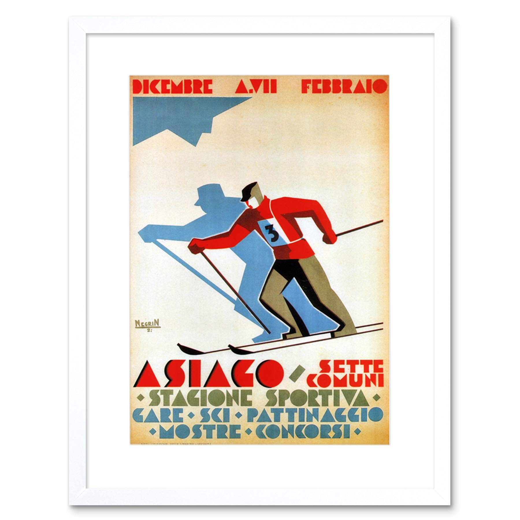 Wee Blue Coo Sport Winter Skiing Asiago Season Italy Vintage Retro Advert Art Framed Wall Art Print