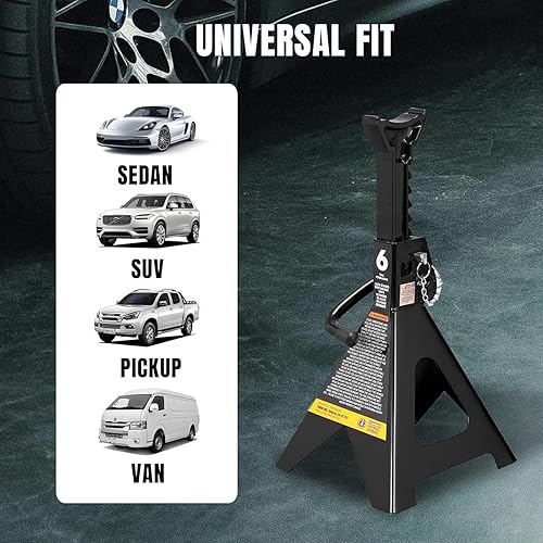 Miniatura 31 de Torin AT43005AB Soportes de acero resistentes para gatos: pasadores de bloqueo dobles, capacidad de 3 toneladas (6,000 libras), negro, 1 par