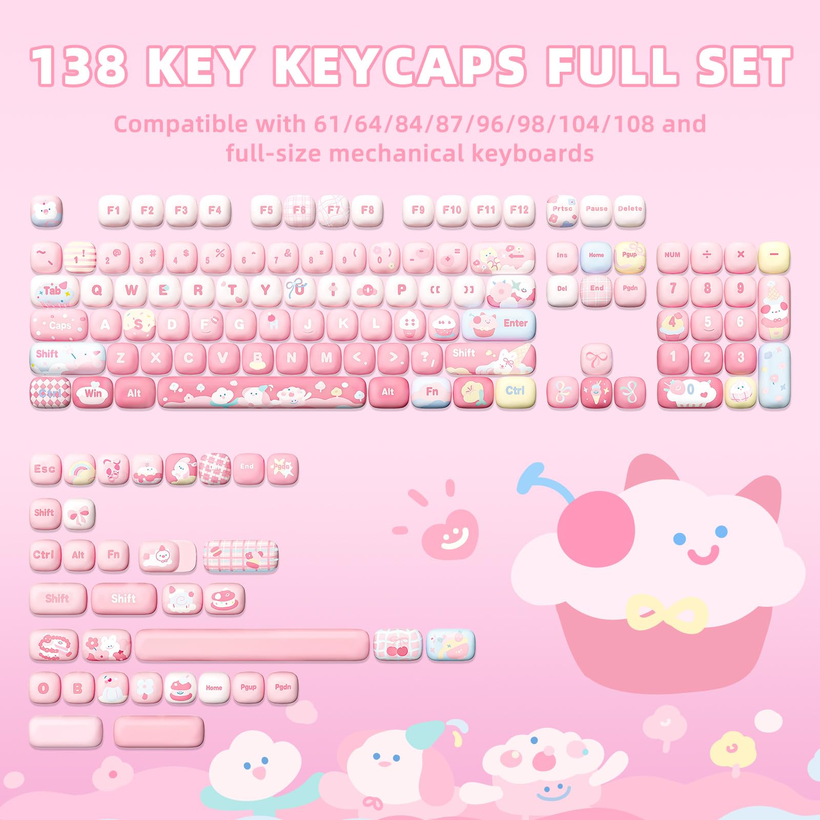 Amazon.com: YUNZII Cute Pink Ice Cream Custom Keycaps, 138 Keys