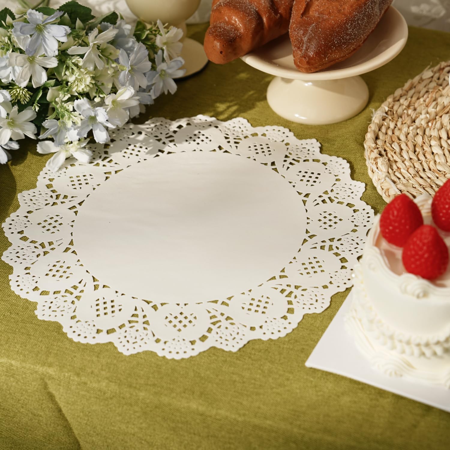 Phantomon 250 Pcs White Lace Paper Doilies – Disposable Natural Paper Placemats for Cakes, Dessert, Dining Table, Weddings, Birthday Parties (12 Inch)