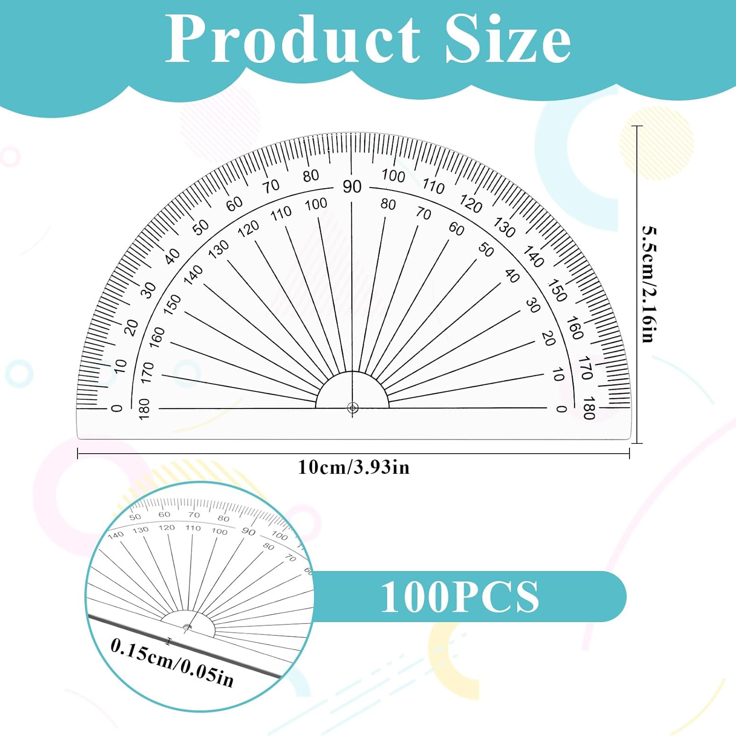 100 Pack Plastic Protractors Bulk Math Protractors Set 180 Degrees Student Math Clear Protractor Set for Angle Measurement, 4 Inches