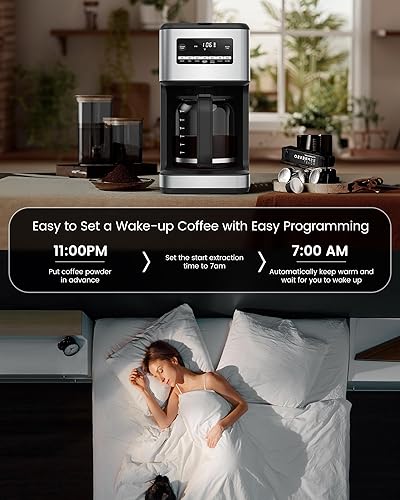 Miniatura 4 de COWSAR Cafetera de 14 tazas, cafetera programable 24 horas, mantiene el calor, sin goteo, filtro lavable, acero inoxidable, color plateado,