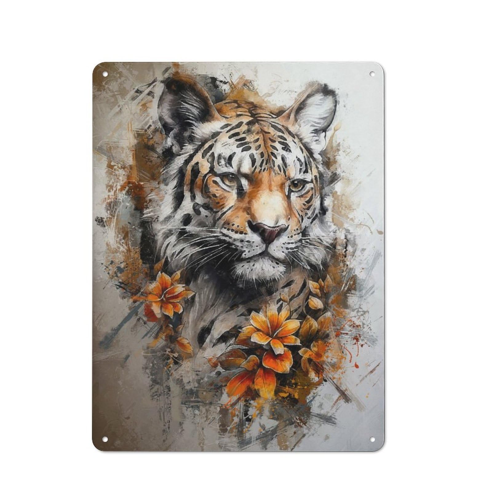 Country Country Metal Sign 40x30cm Featuring Floral Tiger, Rustic Kitchen Decor for Cottage, Kitchen, Hallway Or Breakfast Nook