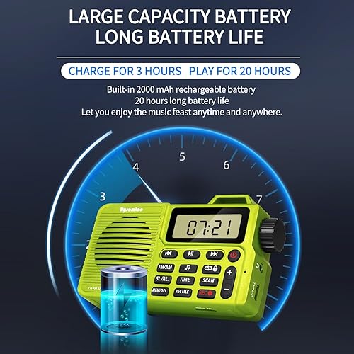 Miniatura 6 de Radio AMFM portátil, grabadora de radio digital, altavoz Bluetooth 5.0, función de alarma y sueño, pantalla de hora de 1224 horas (amarillo verde)