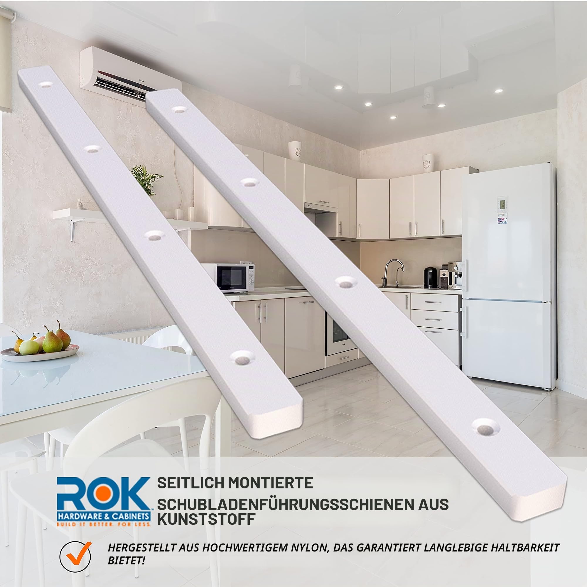 Rok Hardware Schubladenschienen/Führungsschienen aus Kunststoff mit 1,9 cm Verlängerung, für Schubladen mit 17 mm Nut, 5 Paar 75103 36 DE