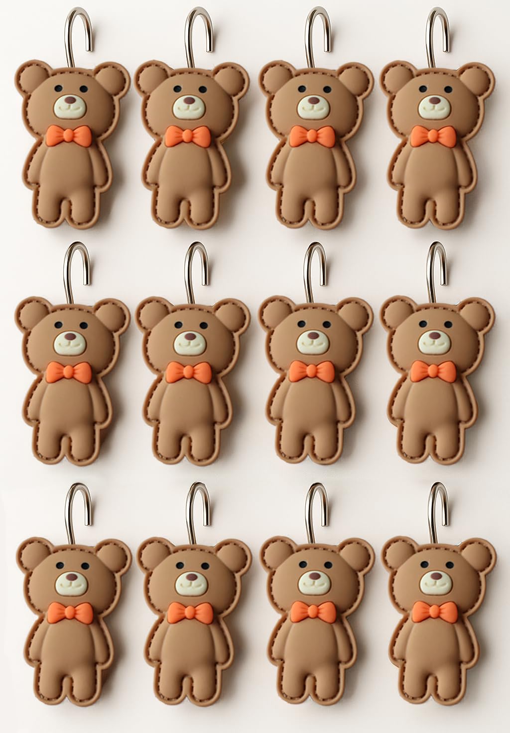 Crochets de rideau de douche ours marron en résine de grande taille x12
