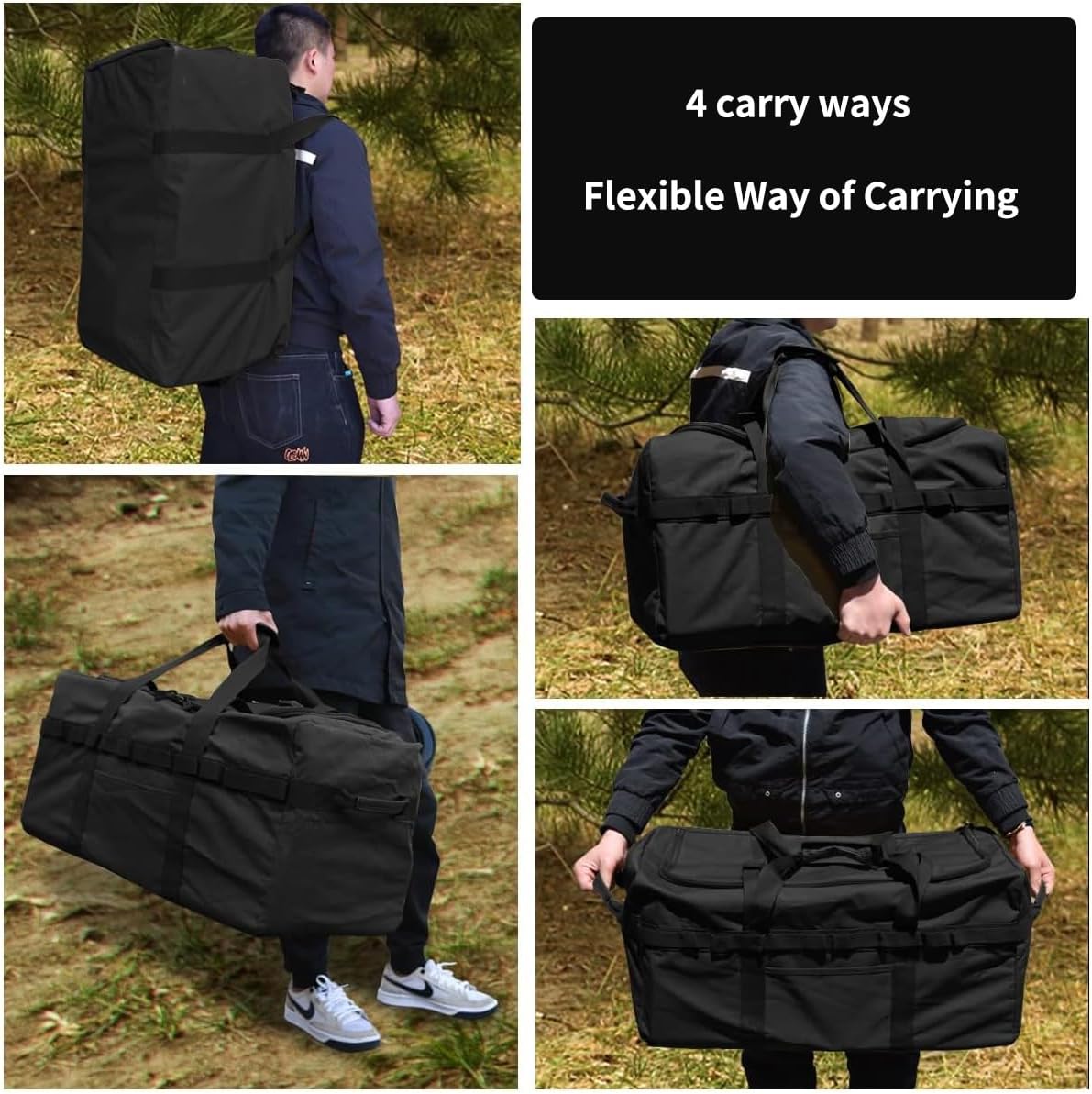 Large Military Duffle Bag Tactical Camping Storage Utility Tote Bag Camping Kitchen Organizer with Deployment Cargo Bag Travel Sports Equipment (Black, Medium 25.59"x13.78"x13.78") - Image 4