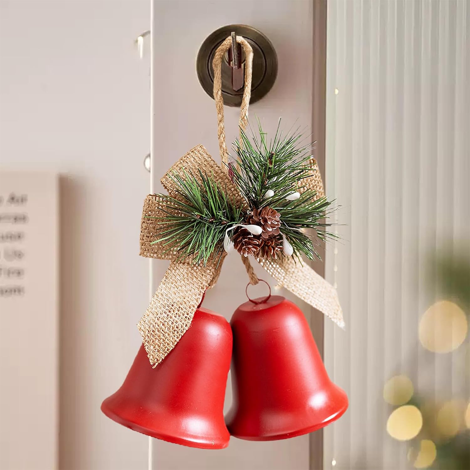 Christmas Decoration Bells, Bells for Christmas Trees, Bell Decor, Vintage Hanging Decorative Bell for Door, Wall, Window, Indoor and Outdoor Decor, New Year Party Hanging Ornaments(Red)