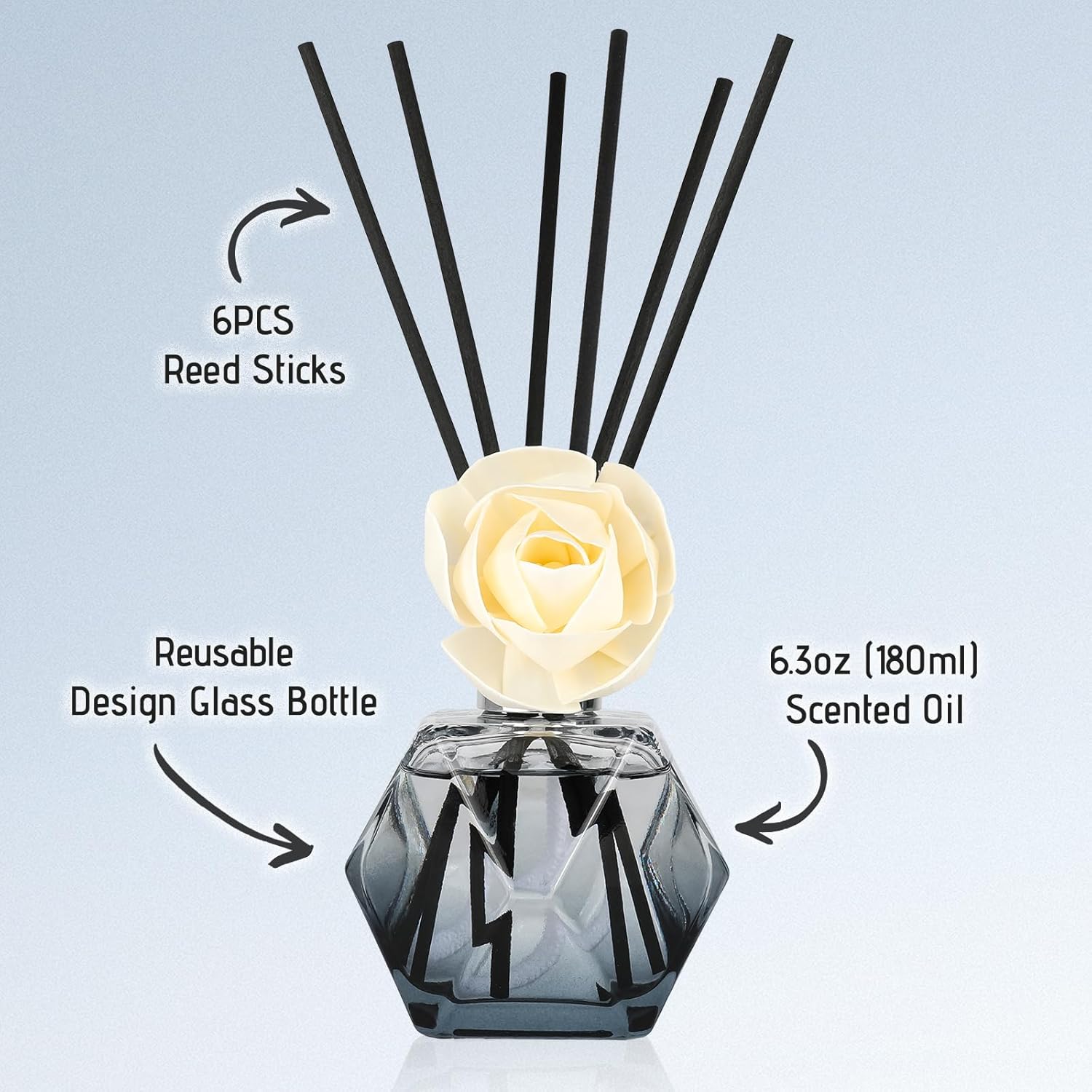 Brakula Reed Diffuser Set, 6.09 fl oz (180 ml)-Bamboo with 8 Reed Sticks, Home Fragrance Reed Diffuser for Bathroom Shelf Decor - Image 3