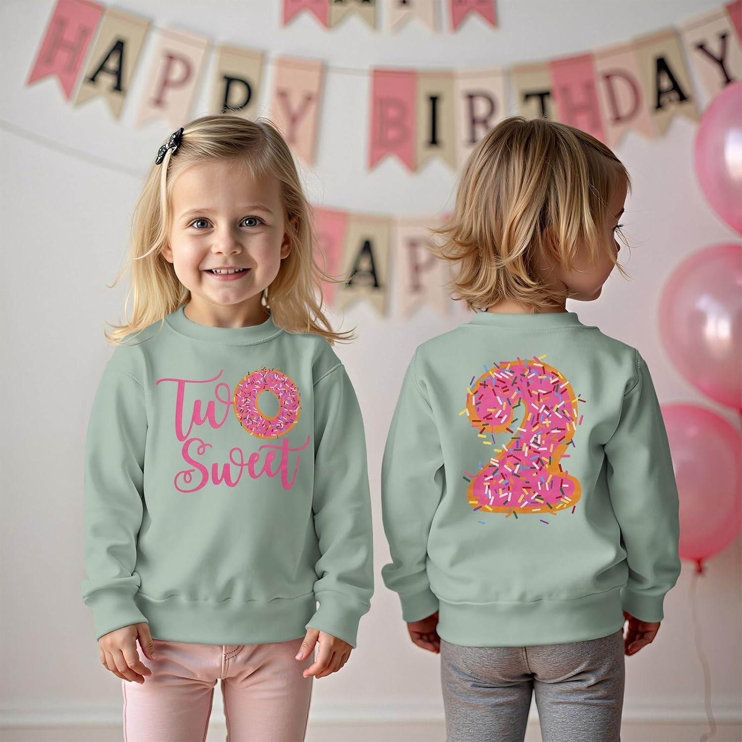 MODNTOGA Birthday Girl Sweatshirt Toddler Kids Two Sweet Print Donuts Graphic Long Sleeve Shirt 2T Bday Party Outfit Tops - Image 4