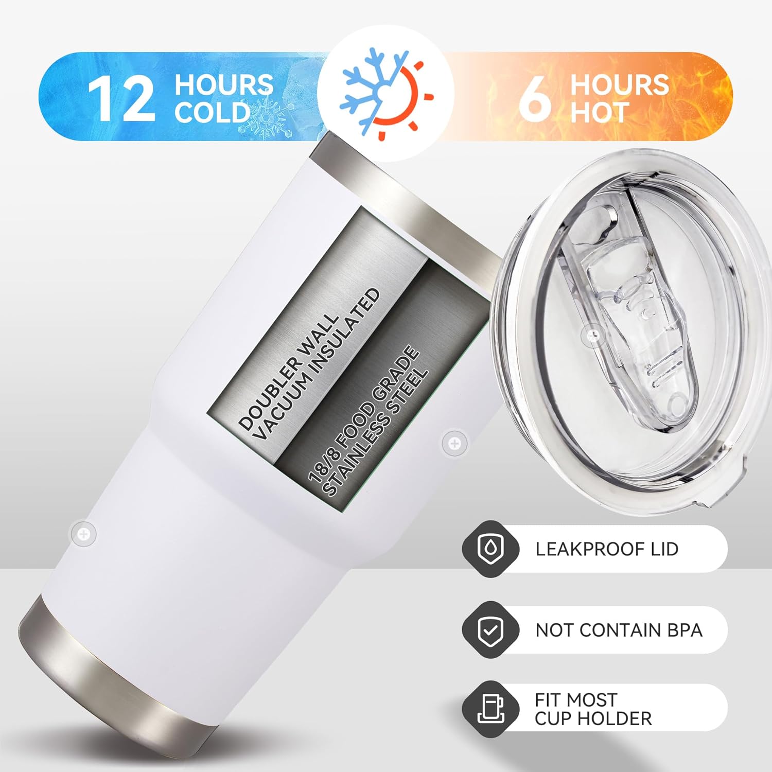 30 oz Tumbler with Lid Stainless Steel Tumblers Bulk Vacuum Insulated Cup Reusable Powder Coated Travel Mug Double Wall Leak Proof Cups Keep Cold Drinks for 12 Hours White, Set of 4 - Image 5