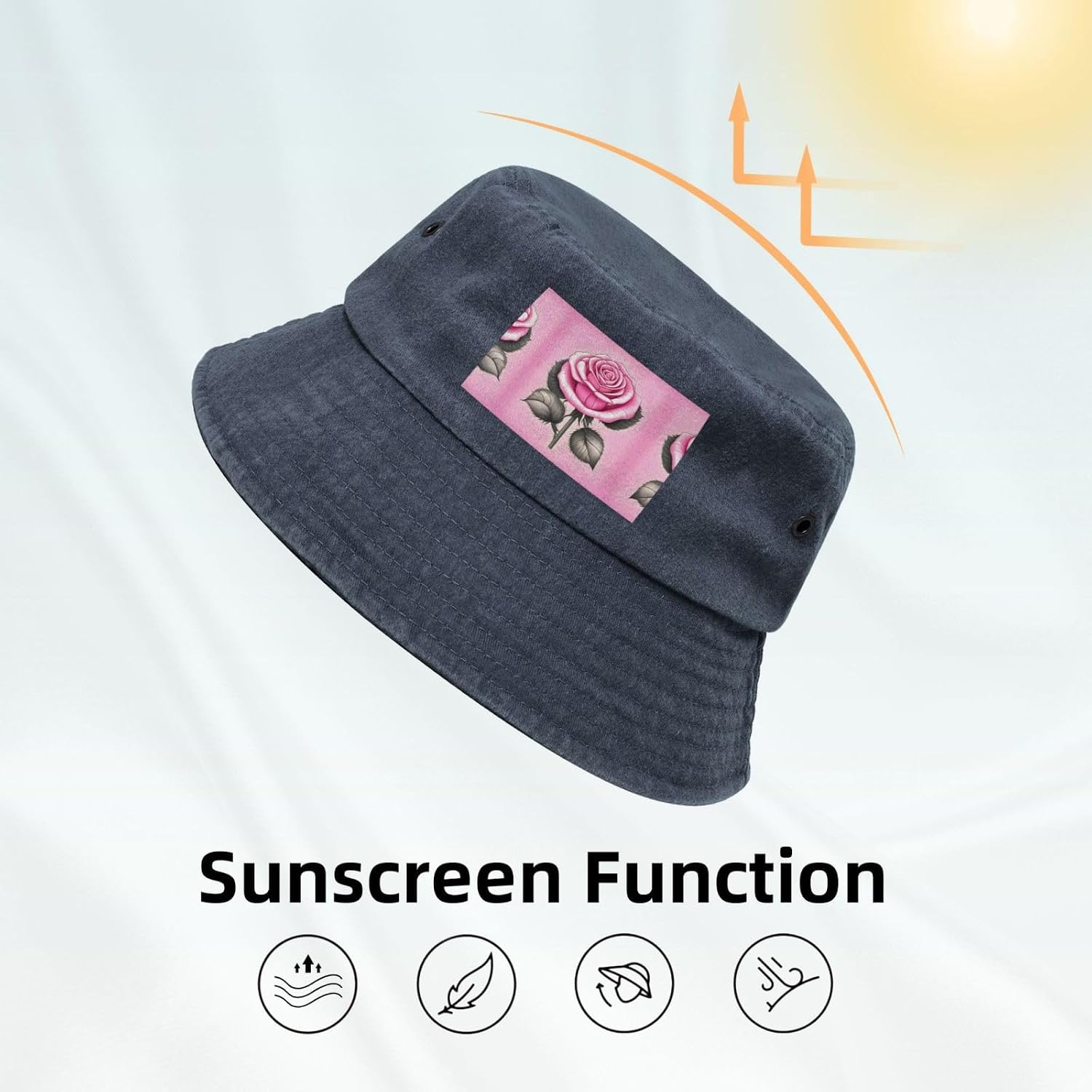 Beautiful Pink Roses Printed Cowboy Fisherman hat, Suitable for Outdoor Fishing Beach Party Fisherman hat Hip-hop hat,