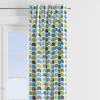Bacati - Elephants Aqua/Lime/Grey Mini Elephants Curtain Panel Sold Individually 100% Cotton