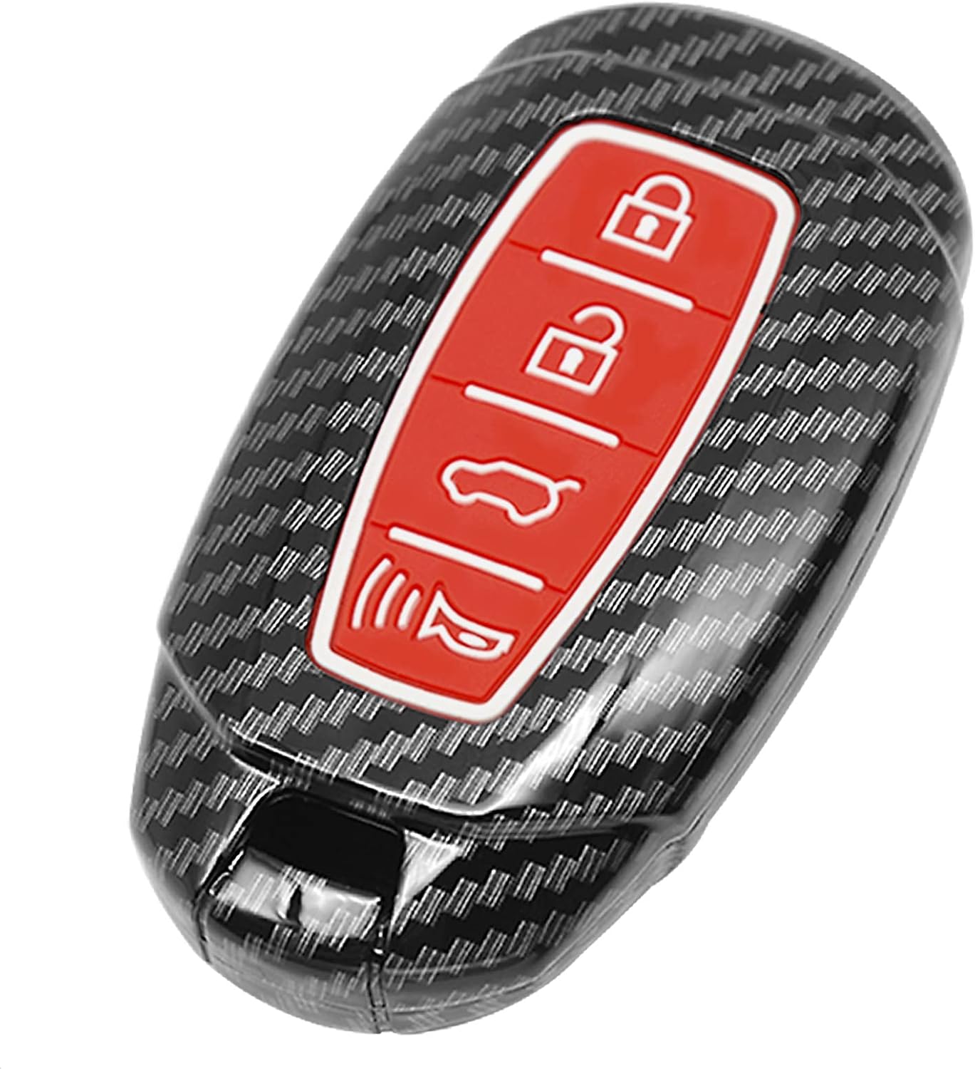 Smart Key Fob Case Cover Compatible with Hyundai Accent Azera Elantra GT Grandeur I30 IG IX35 Kona Palisade Santa Fe Solaris Black Carbon Fiber Pattern ABS Silicone Rubber Luminous Red
