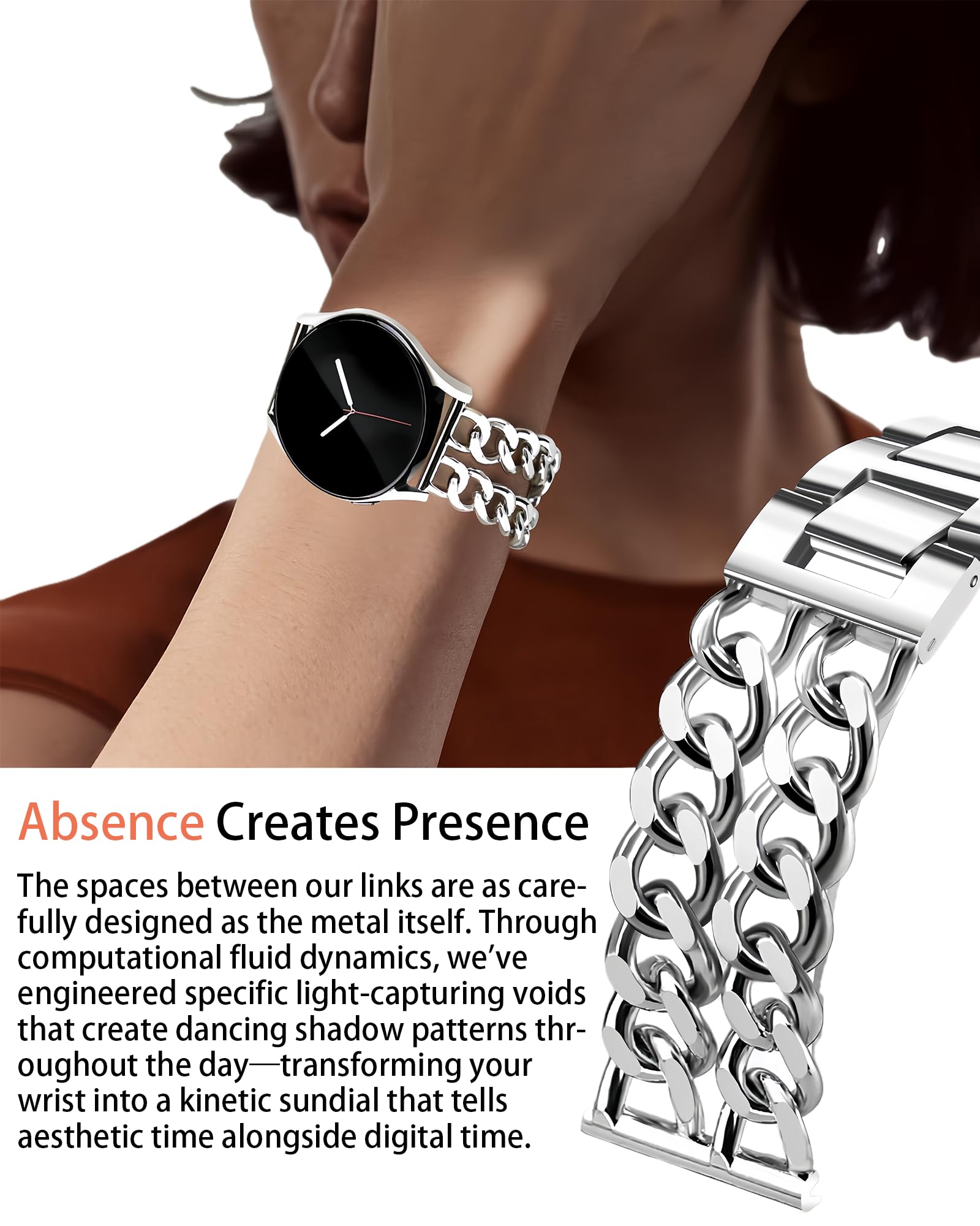 Bracelet Métal Chaîne Ajustable Compatible avec Samsung Galaxy Watch Band 7/FE/6/5/4/3 & Watch 5 Pro & 6/4 Classic & Gear S3/S2, 20mm & 22mm