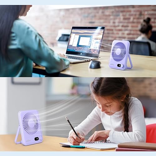 Miniatura 2 de WHATOOK Ventilador portátil de escritorio pequeño recargable 2 paquetes de 2000 mAh 10 horas de batería de oficina silencioso mini ventilador de