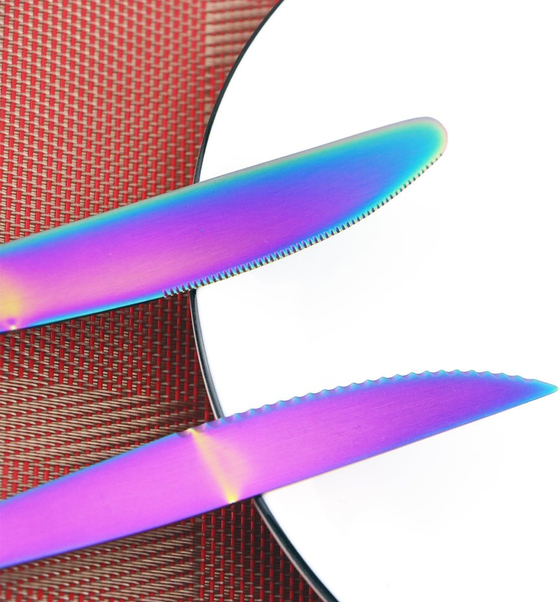 Stainless Steel With Titanium Colorful Plated Rainbow Flatware Set,Steak Knife Cutlery Set Knife Fork Salad Fork Dessert Spoon 24-piece, Service for 4 (Matte)