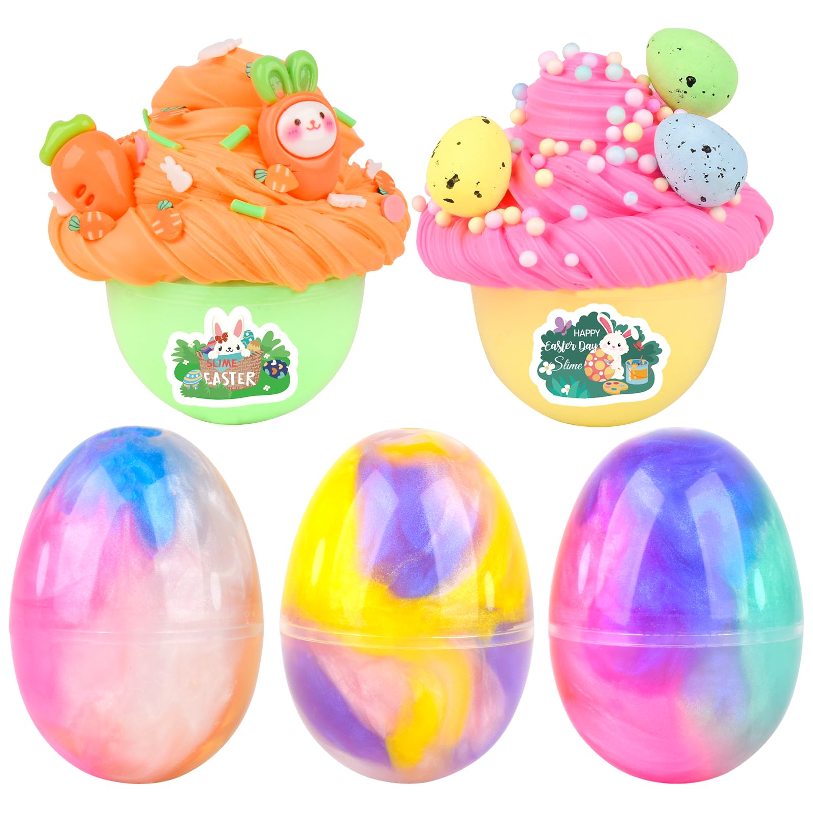 Easter Basket Stuffers - 5 Pack Kit of Eggs Filled with Slime and Charms - Prefilled Eggs with Toys Inside Easter Gifts for Toddlers Teens Girls Boys
