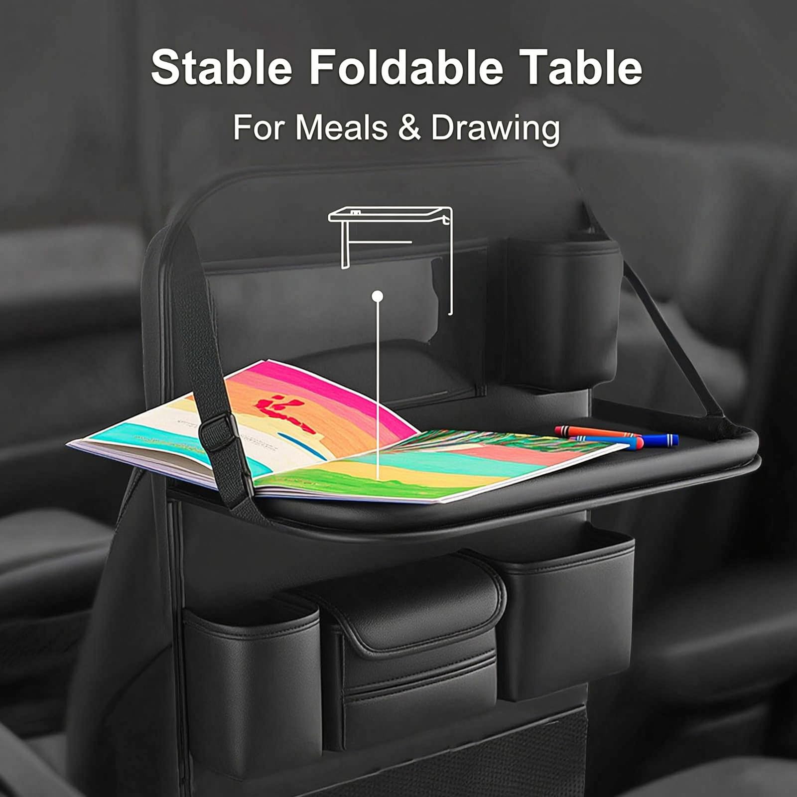 Organizador Auto Niños 2 Piezas, Mesa Plegable y Funda Asiento | Material Impermeable. Para Viajes en Familia. Protege el Asiento. Para Tabletas, Juguetes y Biberones