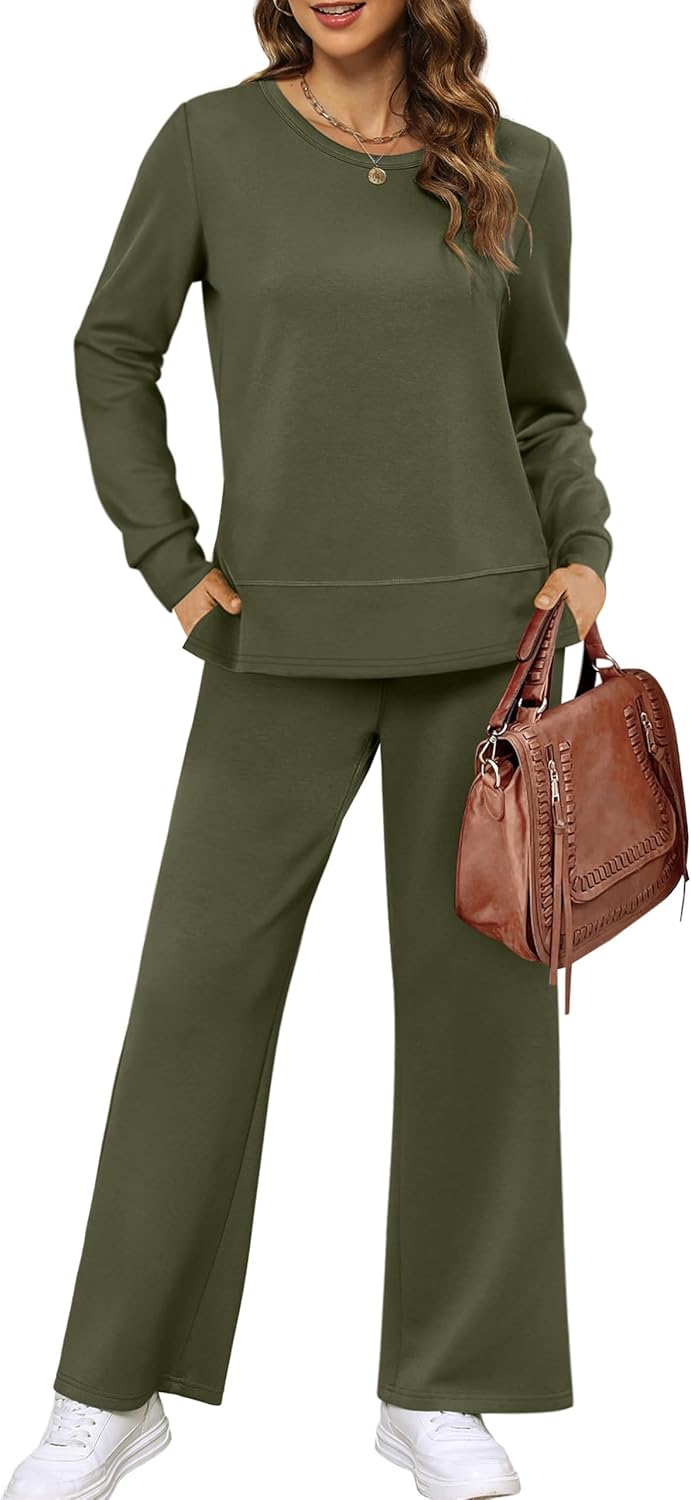 XIEERDUO Women's 2 Piece Outfits Fall Lounge Sets Cozy Side Slit Loungewear