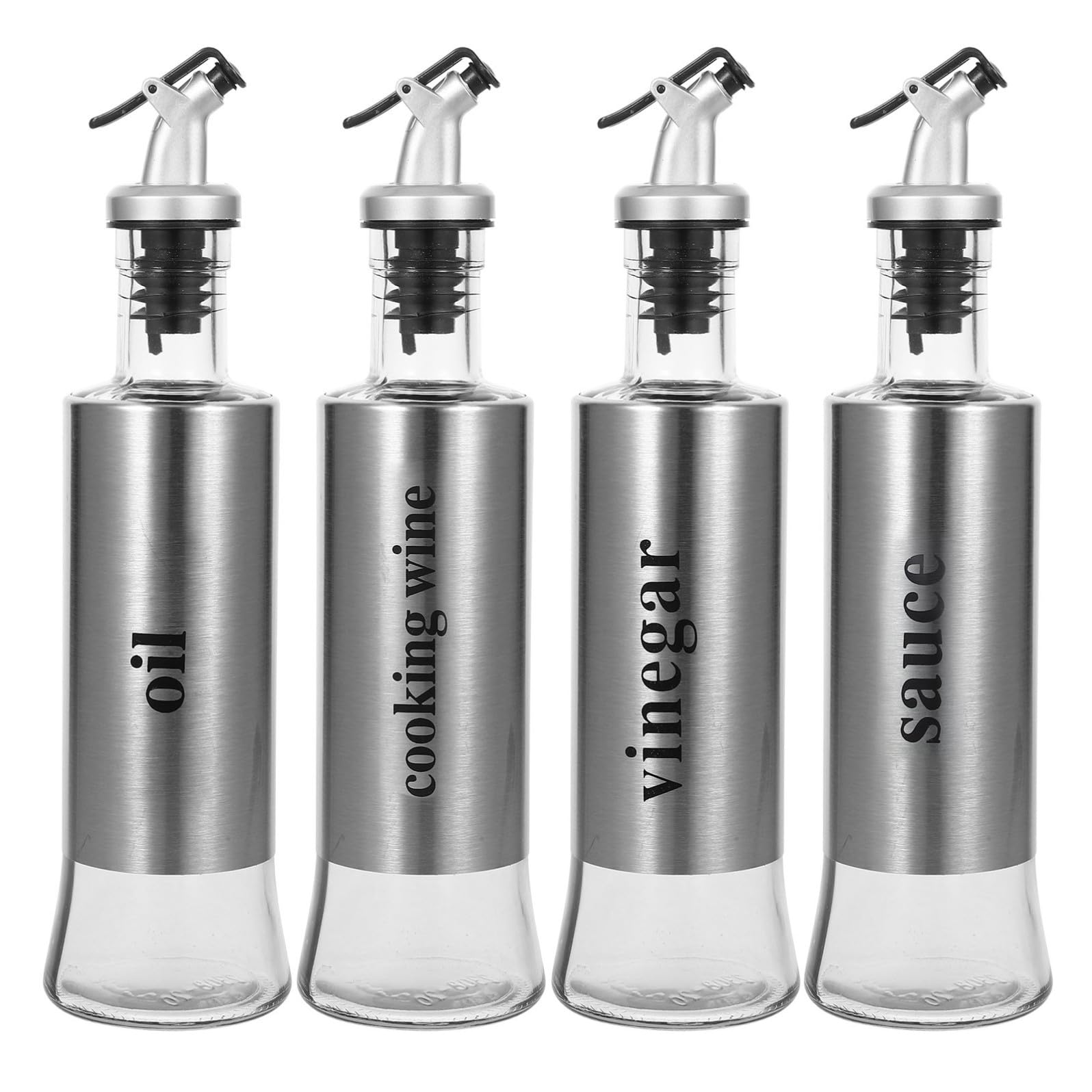 Set Design Antigoccia Oliera Dosatore in Vetro e Acciaio Inossidabile 4 Pezzi 300ml per Olio e Aceto per Cucine Domestiche ed Eleganti