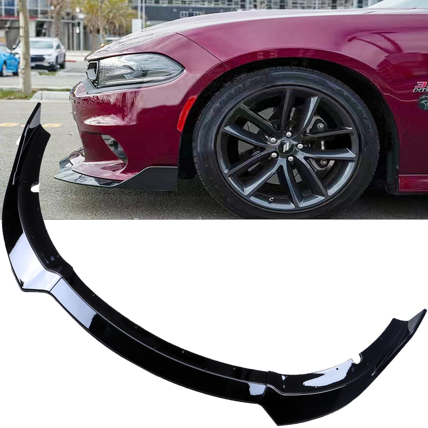 3pcs Front Bumper Lip Spoiler Kit Compatible with 2015 16 17 18 19 20 21 2022 23 Dodge Charger SRT Gloss Black Valance Fascia Cover Guard Protection Conversion