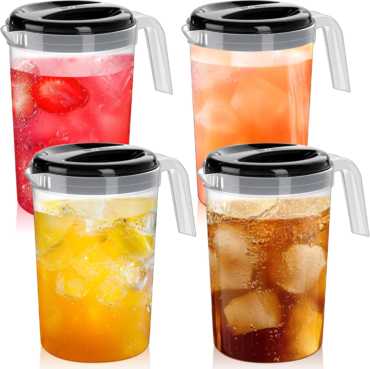 4 Pcs 1 Gallon Plastic Pitcher with Lid Iced Tea Pitchers Drink Container with Twist Cover Tea Jug for Fridge for Water Juice and Fridge Storage, Dishwasher and Freezer Safe (Blue)