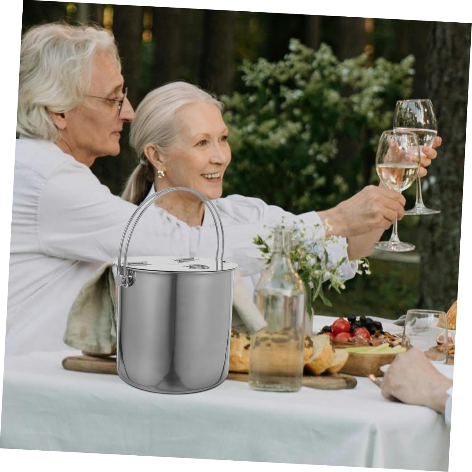 Insulated Ice Bucket Lid Water Stainless Steel Handle for Camping Bar Party Ice