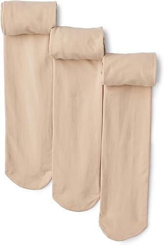 Amazon Essentials Girls' Dance Transition Tights, 3 Pairs, Beige, Medium