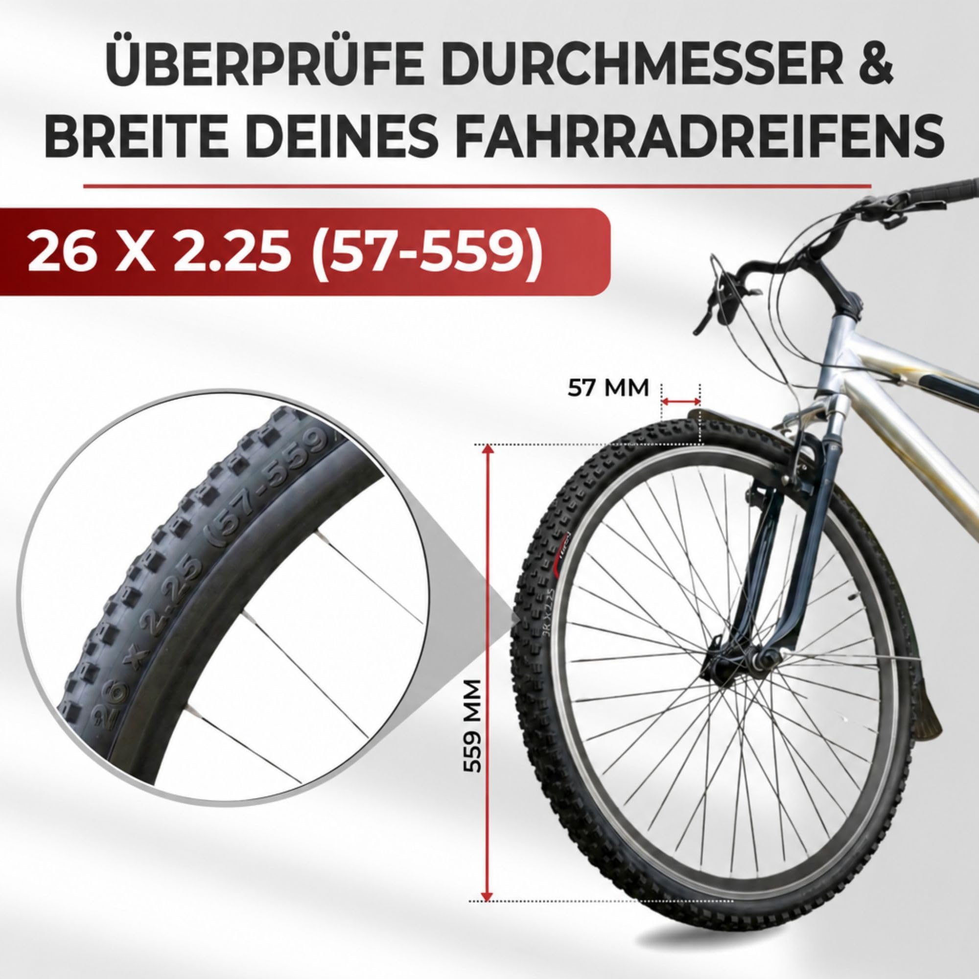 Fincci Fahrradreifen 26x2.25 – Paar MTB 26 Zoll FaltReifen 57-559 (27 TPI) mit 2X 26-Zoll Schrader-Schläuchen, geeignet für Jugendliche & Erwachsene, Mountainbike/Hybrid, Schlamm & Offroad – 2er Pack