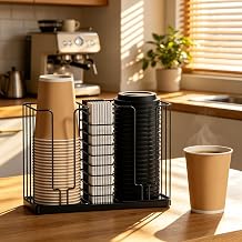 Coffee Cup and Lid Holder, All-Metal 3-Compartment Organizer Rack