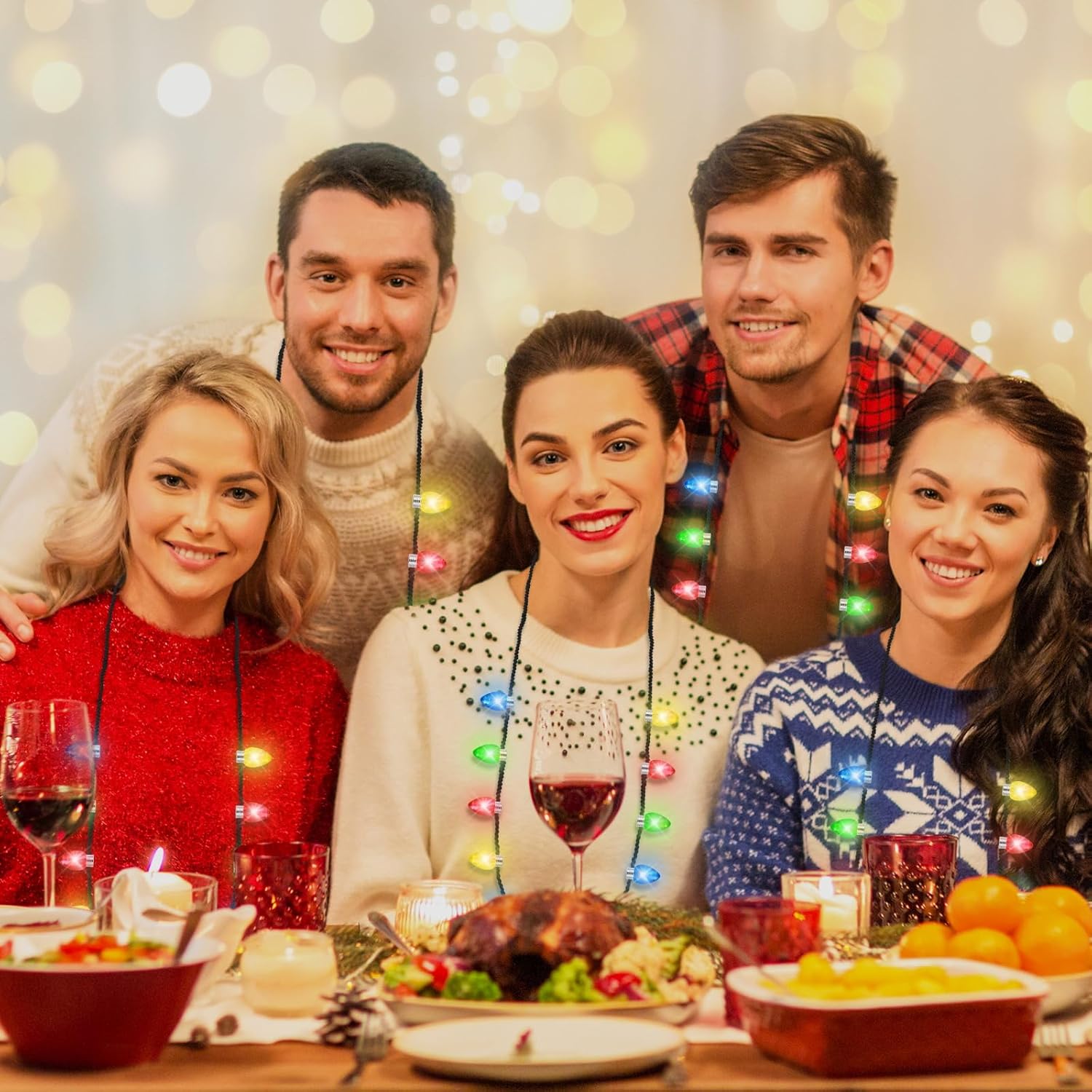 12 PCS Christmas Light Up Necklace, 3 Modes LED Light Up Xmas Necklace with 12 Glow Bulbs, Colorful Christmas Bulb Necklaces, Xmas Light Up Decor for Ugly Sweater Contest New Year Holiday Parties