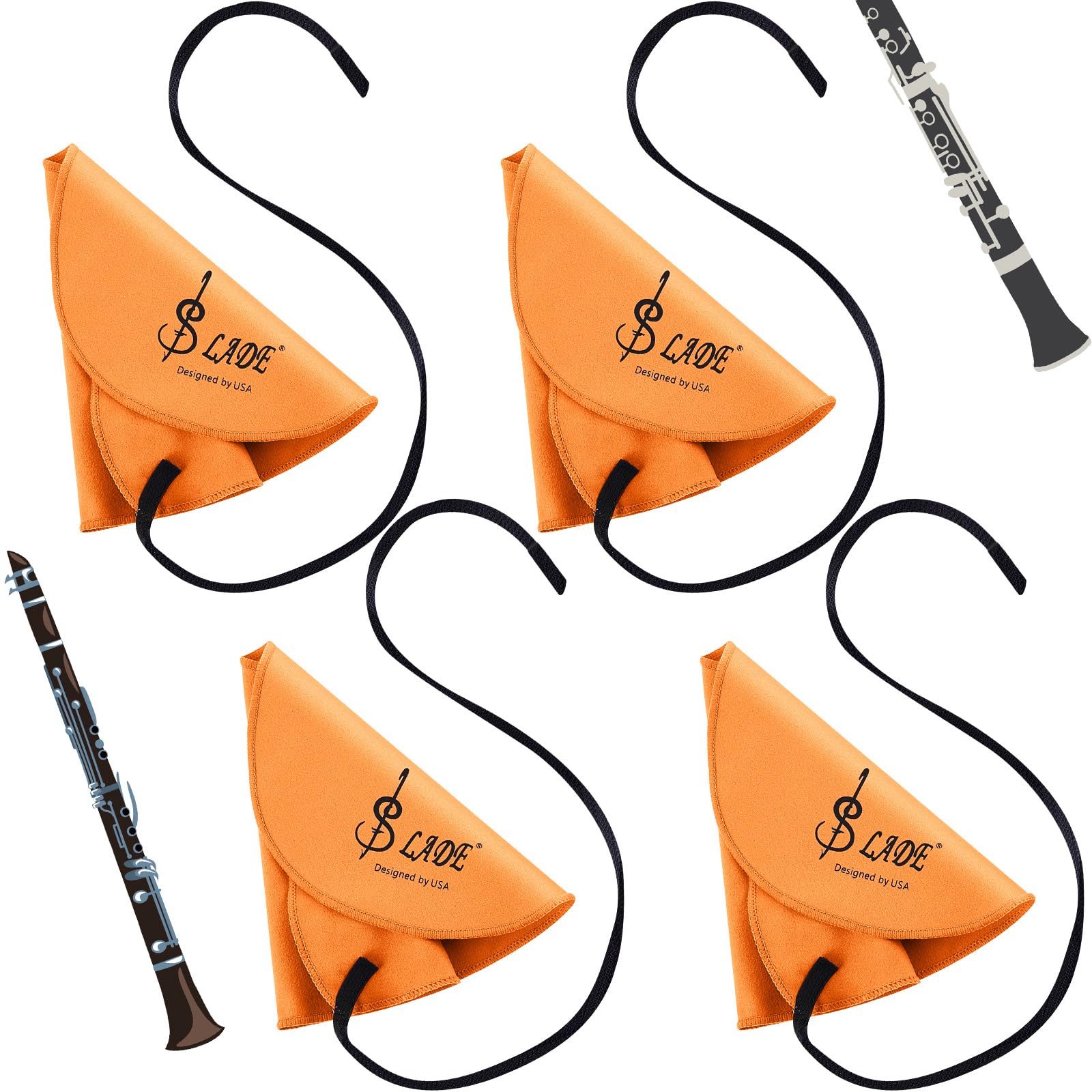 Yinder 4 Clarinet Swab Cloth Clarinet Cleaner Cleaning,Orange