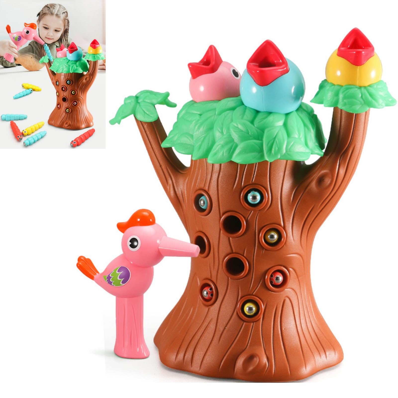 Magnetic Bird Feeding Game toys, Woodpeckers catch insects and feed toys, Woodpecker Worm Toy Magnetic Bird Feeding Game, Feed The Bird Toddler Toy, Magic Bird Feeder Toy for Girl and Boy Gifts