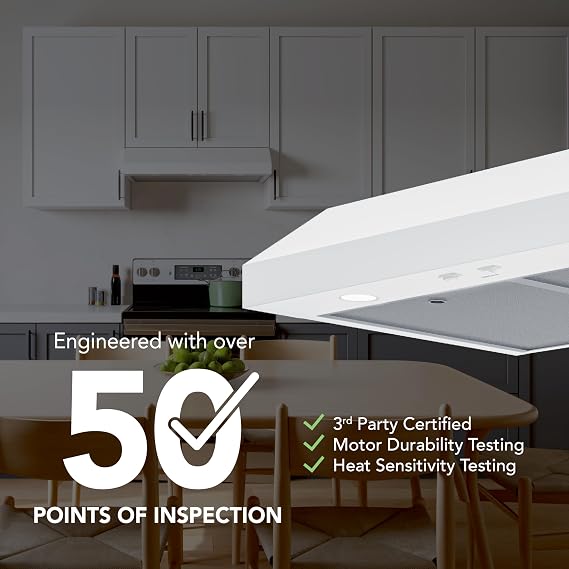 Broan-NuTone 30-Inch White Under Cabinet Range Hood- Trusted Quiet Power with 350 CFM, 1.5 Sones for Effective Everyday Kitchen Ventilation
