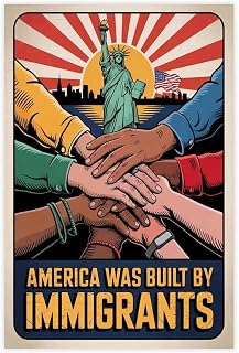 Fotuven America Was Built By Immigrants Protest Printable, Anti-Trump Poster Wall Art Decor, Political Activist Rally Sign 16x24inch(40x60cm) Unframe-style
