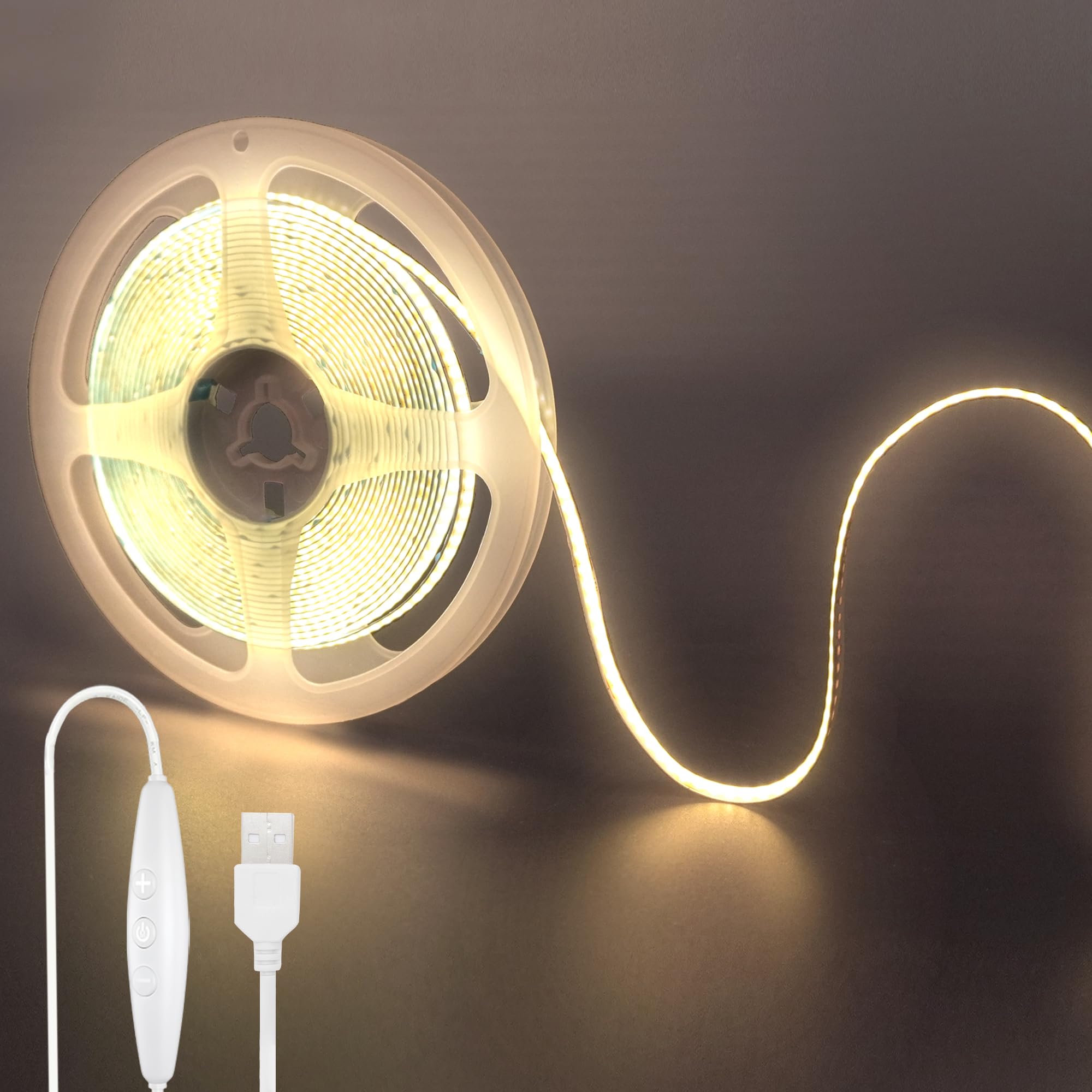 Clearhill Natural White-4000K 5V Usb Cob Led Strip Lights With Dimmable Switch,16.4Ft/5M,Natural White 4000K,320Leds/M,8Mm Width,Not Waterproof Ip20,1.5M Usb Switch Cable,For Diy Home Indoor Decoration