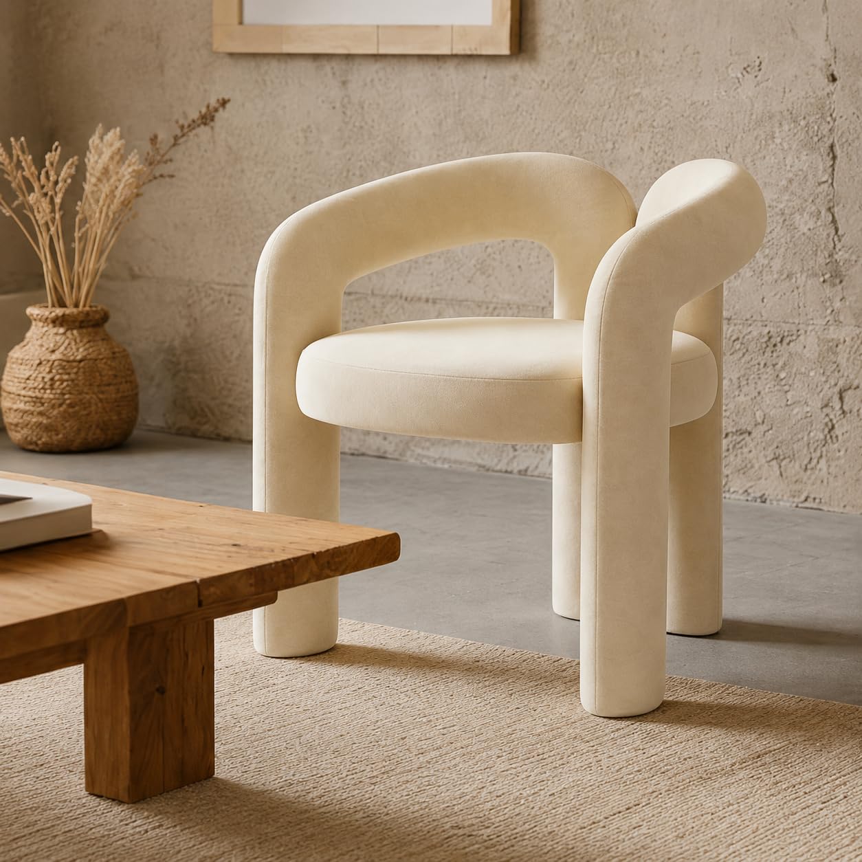 Esszimmerstuhl Samt, Moderner Armlehnstuhl mit gepolsterter (Beige) | Sitzfläche und Metallrahmen, Schminkstuhl, Polsterstuhl bis 100 kg für Esszimmer, Wohnzimmer, Schlafzimmer und Büro