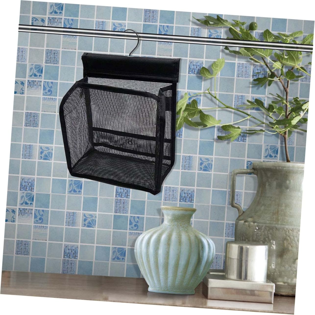 Set 3 Pezzi Borsa Rete Doccia Nero in Pvc Versatile per Bagno e Viaggio Organizer Portaoggetti Salvaspazio