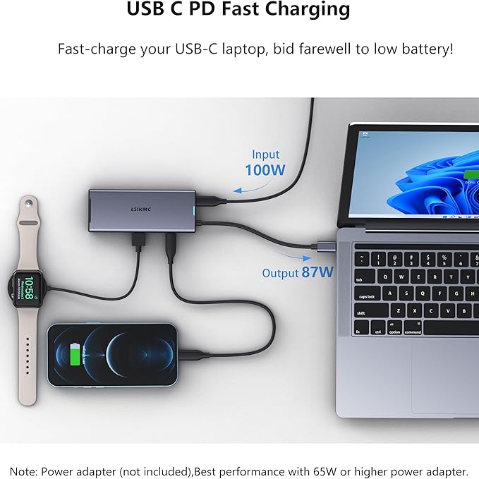 Hub USB-C LSIKMC para Triple Monitor, 7 en 1, 100W PD, 10Gbps miniatura 6