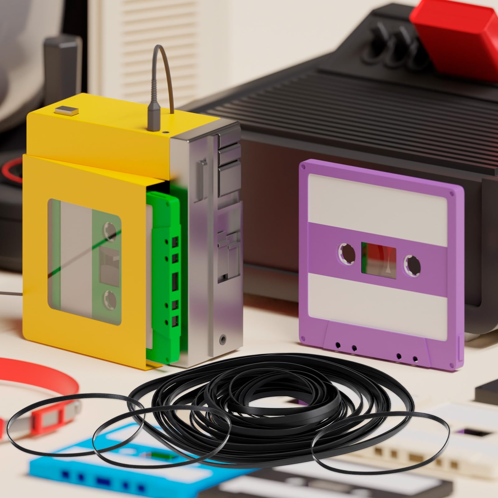 50 cinghie in gomma per registratori a cassetta, per riparazione e manutenzione, 40-135 mm, dimensioni miste, larghezza 4 mm, cinghie piatte per ripetitori DVD, CD, LD, VCR