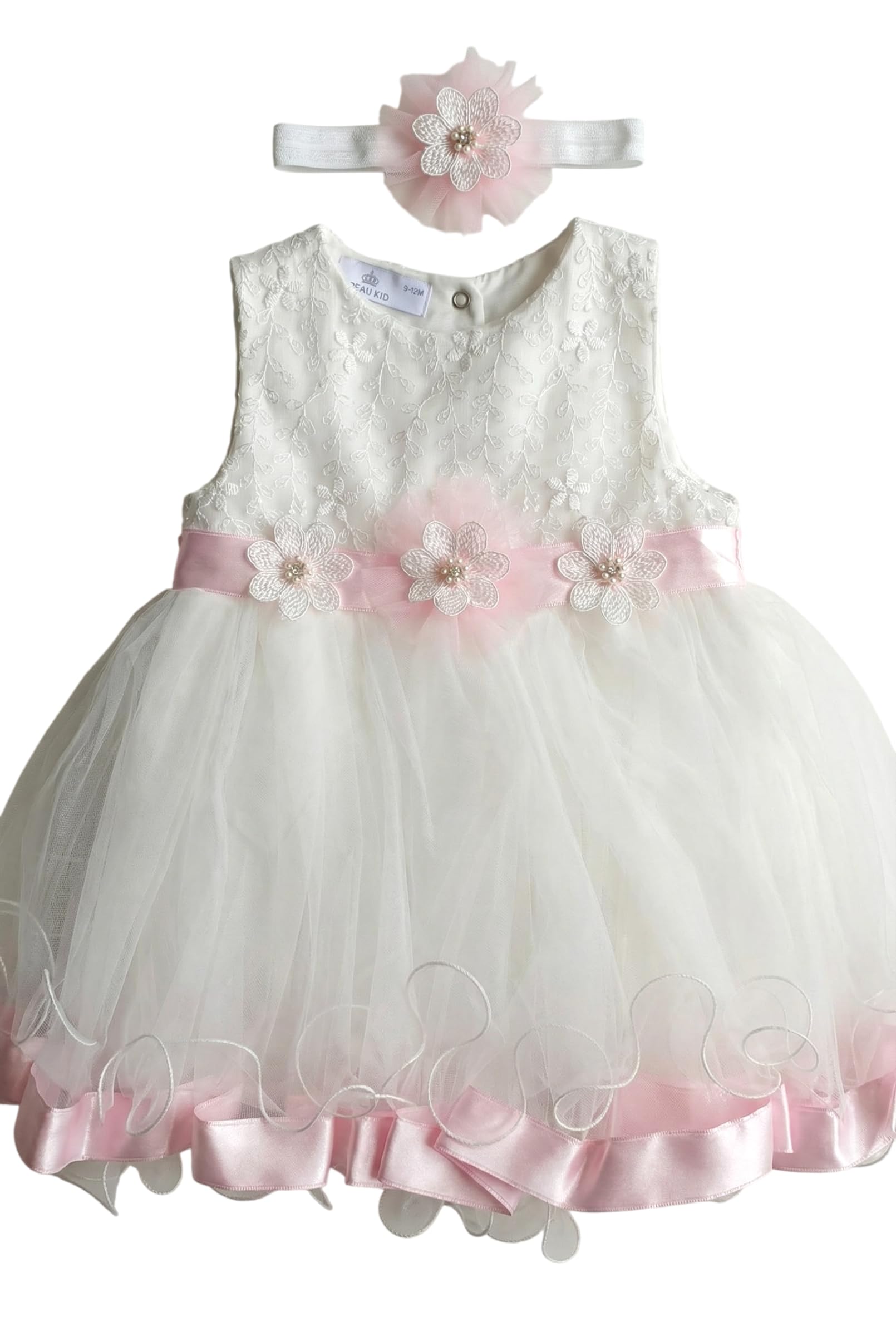 SIRRI Weißes Tüll-Partykleid & Haarband-Set für Babys, rosa Schärpe, Hochzeits-Party-Outfit