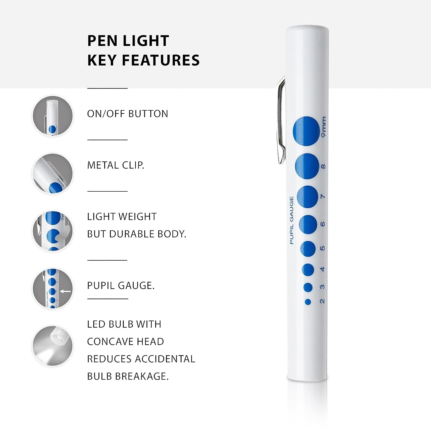 EMS XTRM Disposable Penlights - Battery-Operated, Warm Light, with Pupil Gauge - Essential Penlights for Nurses, EMS Penlight, Penlights Disposable Pack of 6(White - Disposable)