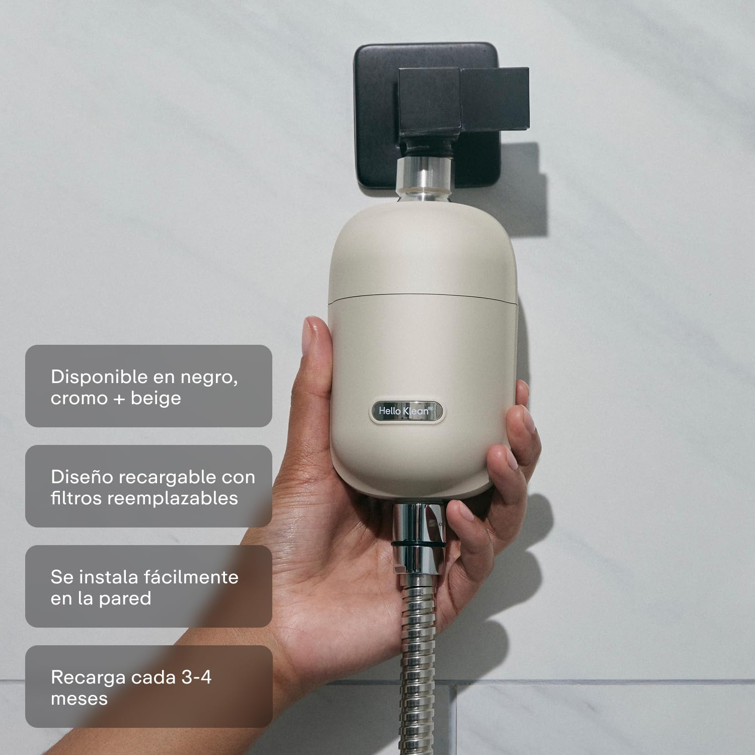 Hello Klean Filtro de Ducha para Agua Dura Negro | Filtra cloro y metales pesados | Piel y cabello más suaves | Fácil instalación