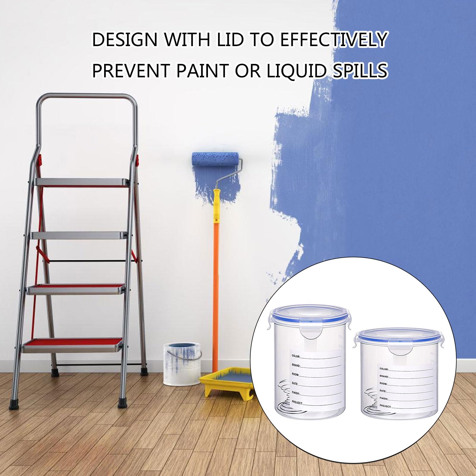 BOLOUY 8Pcs Paint Container with Stainless Steel Mixing Tool Paint Cups Clear Paint Container for Repainting Paint