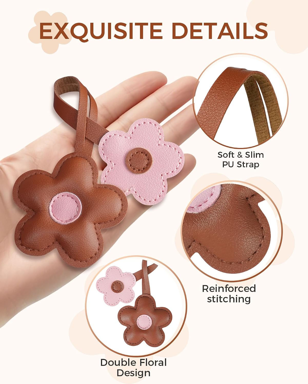 Fmeida Floral Bag Charms PU Leather Keychain for Women Cute Flower Keychain Accories for Handbag,Purse,Backpack
